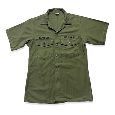 Vintage 1960s OG-107 US Navy Utility Shirt ~ size M ~ Military Uniform ~ Fatigues ~ Vietnam War ~ USN ~ Short Sleeve ~ 