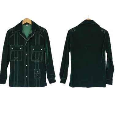 Dagger Collar 1970's Green Velvet Leisure Coat I Blazer I Suit Coat I Sz Med I Sz 38