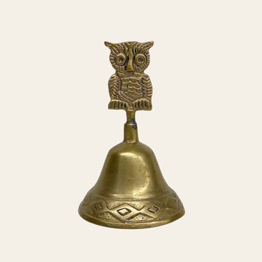 Vintage Owl Bell Retro 1970s Bohemian + Brass Metal + Small Size + Bird + Nocturnal Animal + Home or Table Decor + Dinner Bell + 