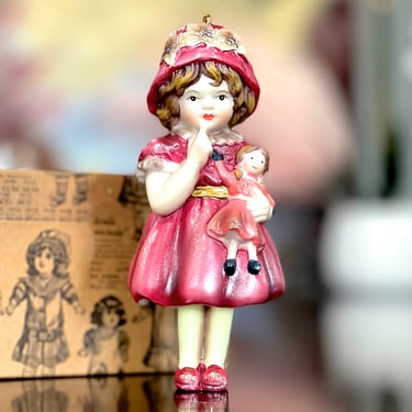 VINTAGE: Victorian Doll Porcelain Bell Ornament - Pink Doll Ornament - Louis Nichole - SKU 00040231 