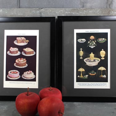 Mrs. Beeton's Original Cookbook Art - Set of 2 - Cakes & Table Decor in Custom Charcoal Mat - Sold UNFRAMED | FREE SHIPPING 