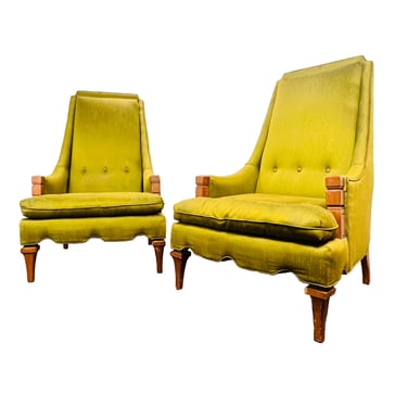 #1213 Pair of Green Silk High Back Chairs