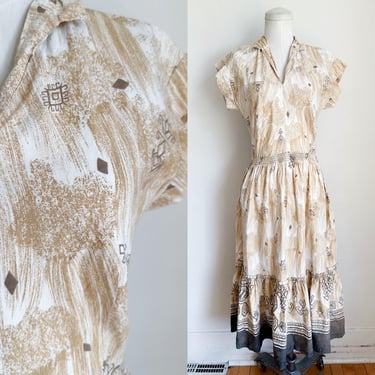 Vintage 1940s - 50s Mode O'Day Cave Art Novelty Printed Sundress / M 