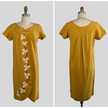 Vintage Deadstock 1960's Hawaiian Orchid Print Tiki Dress | 1960's Lauhala Dress | Made in Hawaii | Size X Small 