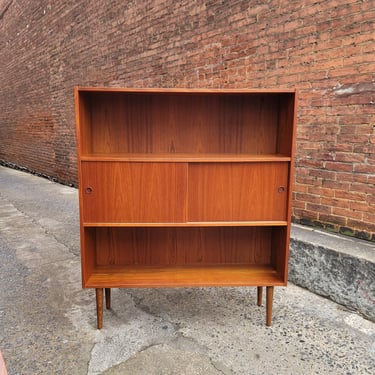 Danish Teak Bookcase Cabinet with Sliding Doors