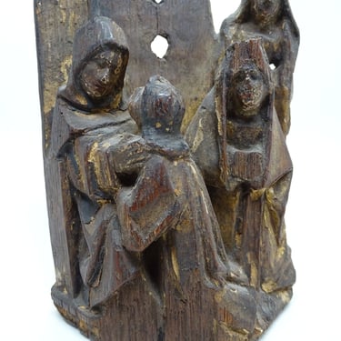 Antique Jesus Christ with Mother Mary, Hand Carved Relief, Holy Family Santos, Religious Folk Art Saint 