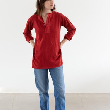 Vintage Red Waffleknit Thermal | Long Sleeve Layer Top | Metal Buttons Crewneck Henley Shirt | XS S | T1 