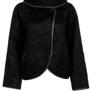 Guy Laroche - Black Wool & Mohair Slouchy Jacket w/ Leather Trim Sz 4
