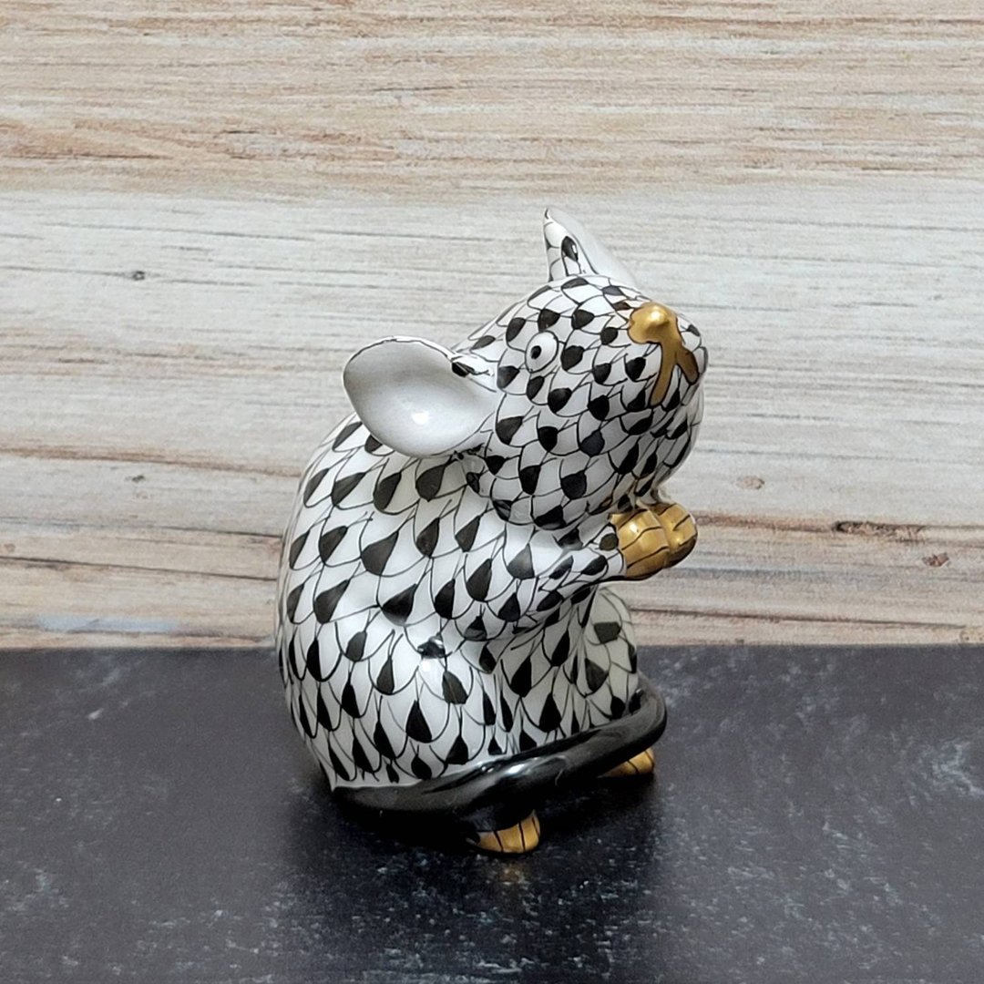 Herend Mouse Porcelain Figurine Black Hungarian Pottery