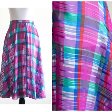 Pink and blue plaid skirt 