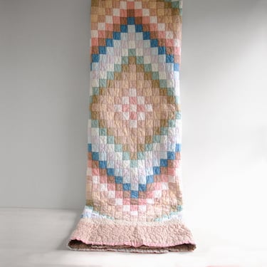 Vintage Twin Size Handmade Patchwork Quilt in Pink, White, Blue, Green, Purple, and Brown, Handmade Cotton Quilt Blanket 