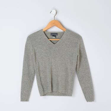 Vintage y2k Grey/Beige Marled Merino Wool Sweater - v-neck, gray, knit, pullover - Women's M 
