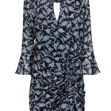 Veronica Beard - Black w/ Blue Floral Print Crop Sleeve Dress Sz 12