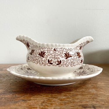Mason’s Bow Bells Ironstone Brown + White Gravy Bowl | Made in England | Serving Piece Serving Bowl | Brown + White Transferware Dining 