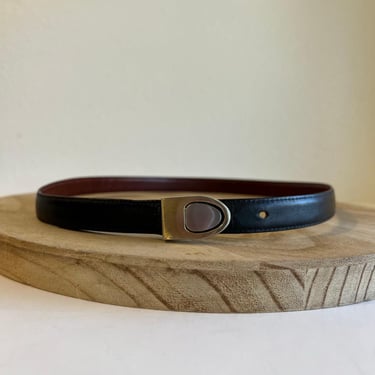 Vintage Soft Genuine Leather Reversible Black & Brown Stud Buckle Belt Size XS/S 