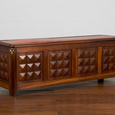 1970s French Brutalist Style Storage Maple Bench 
