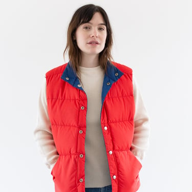 Vintage Reversible Blue Red Puffer Vest | Goose Down Quilted Layer | Made in USA | S M | 