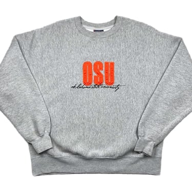 Vintage 90s Oklahoma State University Cowboys Embroidered Reverse Weave Style Collegiate Crewneck Sweatshirt Pullover Size Large 