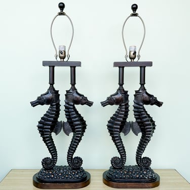 Pair of Iron Seahorse Lamps