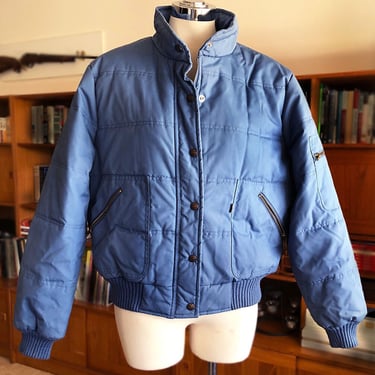 Vintage LEVI's Blue Canvas Puffer Ski Jacket Coat 1970's, 80's, size Womens LARGE unisex 