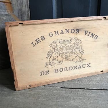 French De Bordeaux Wine Bottle Box Crate, Les Grands Vins, Wooden Storage Box 
