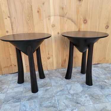 Vintage Modern Minimalist Sculpted 3 Arched Leg Side Table - Pair