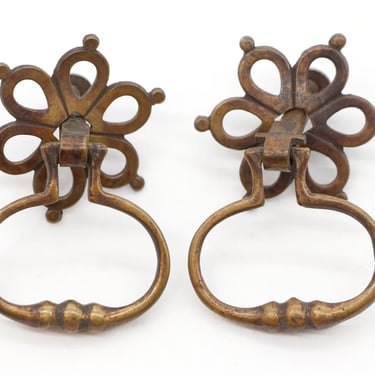Pair of Traditional Vintage 2 in. Brass Floral Ring Drawer Pulls