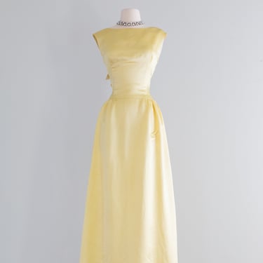 Elegant Early 1960's Canary Yellow Silk Evening Gown By Philip Hulitar / Waist 26