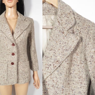 Vintage 70s Flecked Wool 3 Button Blazer Size XS 
