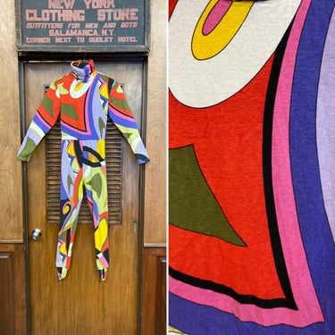 Vintage 1980’s Does 1960’s Pucci Style Mod Psychedelic Turtleneck Jumpsuit, Vintage Jumpsuit, Psychedelic, Mod, Turtleneck, Ankle-strap 