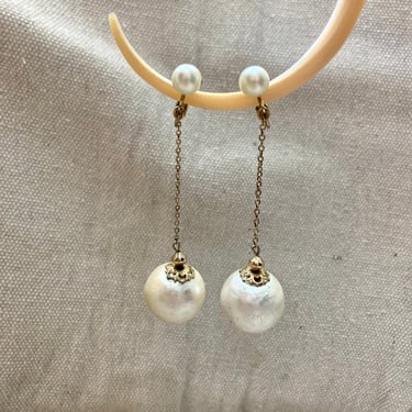 Vintage 60s Big PEARL CHAIN DROP Earrings / Sarah Coventry 
