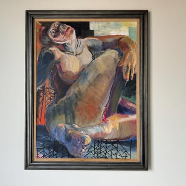 Large- 1980's Daniel Gonzalez Nude Lady Reclining Oil On Canvas Painting, Framed 