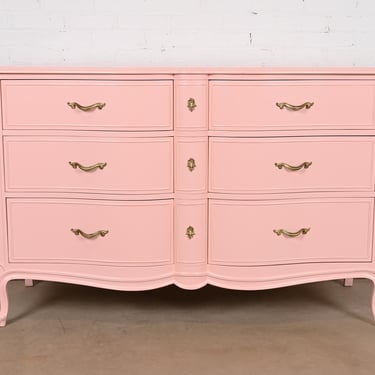 Drexel French Provincial Louis XV Pink Lacquered Dresser, Newly Refinished