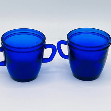 Vintage Small glass Sugar Bowl Creamer/Pitcher Cobalt Blue an applied  handle  Design-3 1/2