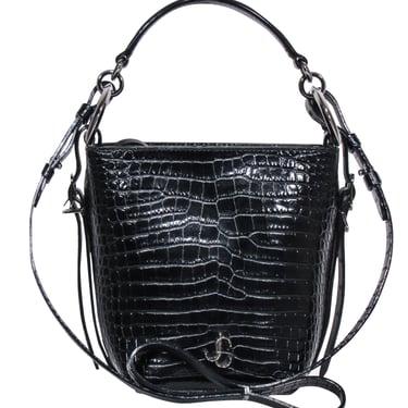 Jimmy Choo - Black Patent Croc Texture Mini Bucket Bag