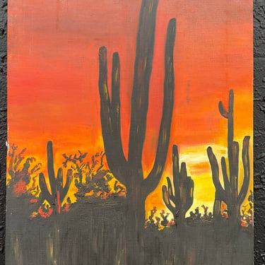 Saguaro Cactus Sunset Painting