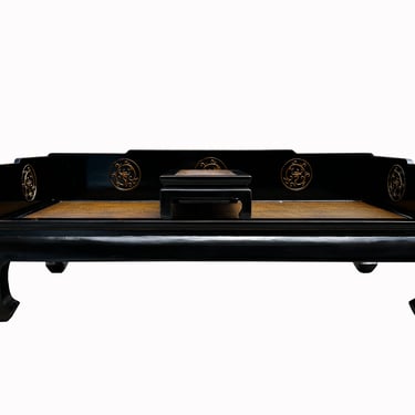 Chinese Solid Wood Black Lacquer Golden Dragon Relief Motif DayBed Couch cs7594E 
