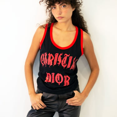 Vintage Christian Dior by John Galliano 2002 Gothic Font Tank Top Y2K Racerback Hardcore Red Black Goth 