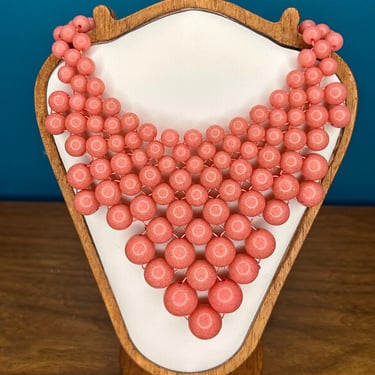 Vintage Pink Beaded Bib Necklace Retro Fashion Jewelry  Accessories Estate 