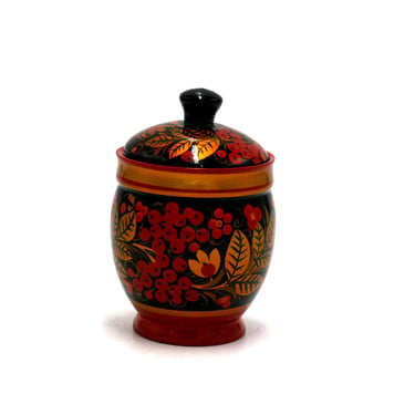 vintage Khokhloma Russian hand painted jar 