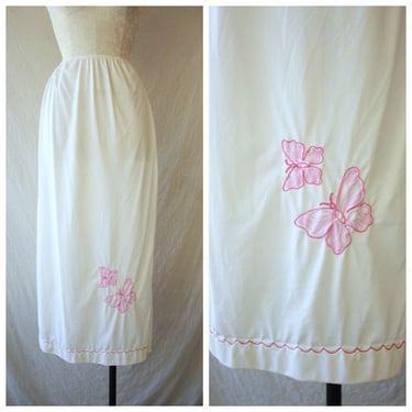 70s Nylon Skirt Slip with Butterfly Applique Size S / M 