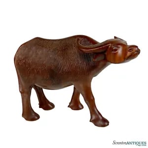 Vintage Traditional Mahogany Asian Water Buffalo Ox Figural Carved Sculpture