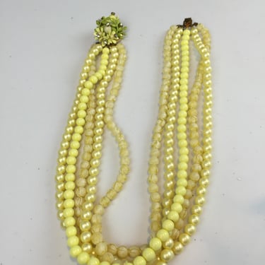 On the LakeFront In Salzburg - Vintage 1950s Tones & Textures of Yellow 5 Strand Mini Lucite Necklace 