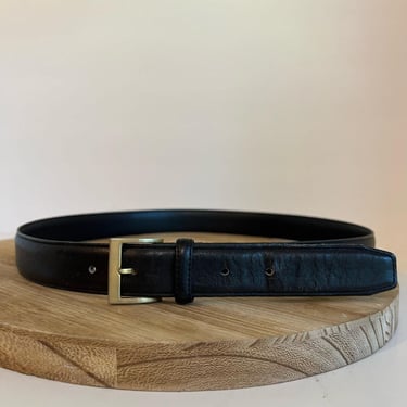 Vintage 90s Black Imported Genuine Cowhide Leather Golden Buckle Belt - Large 