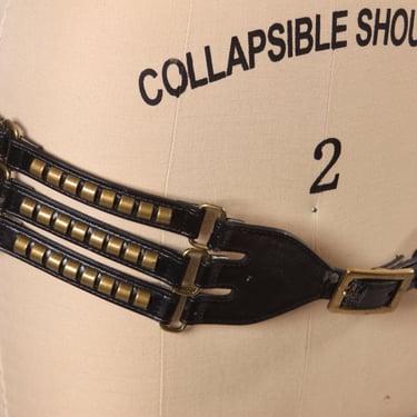 1970s 1980s Black and Brass Silver Metal Belt by Gianni Bini -L 