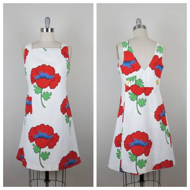 Vintage 1960s cotton floral shift dress, bold flowers, sundress, mod, wrap 