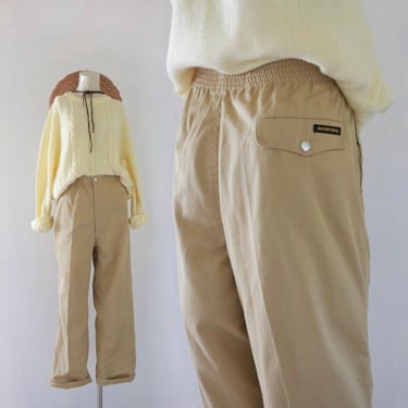 high waist trousers 27-34 - vintage 80s 90s beige tan brown camel high waist waisted flat front casual pants 