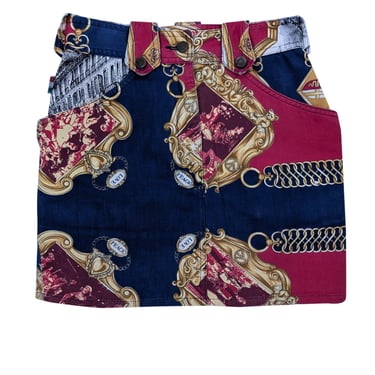 Moschino - Navy, Red, & Gold Print Mini Skirt Sz XS