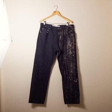 Grunge Bleached Men's Black Denim Jeans — Size 38x32, Upcycled One of a Kind 