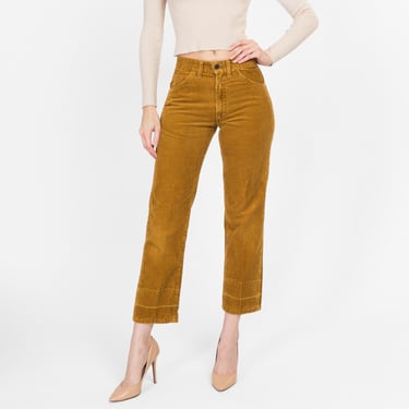 XS 60s 70s Levi's Big E Mustard Yellow Corduroy Pants | Vintage Straight Leg Cords Mid Rise Trousers 